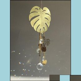 Keychains Lanyards Keychains Fashion Accessories Monstera Leaf Sun Catcher Plant Hanger Succent Prism Hanging Car Crystal Suncatcher Dh8Gj