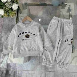 New Autumn set for kids Dirty resistant Grey baby Tracksuits Size 100-160 CM Round neck sweater and Elastic waist pants Oct15