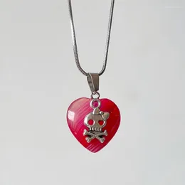 Pendant Necklaces Punk Charm Natural Stone Heart Skull Necklace Korean Fashion Choker Goth Jewellery Cool For Women Accessories