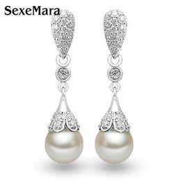 Classic 925 Sterling silver Clear Crystal Long Drop Earrings Teardrop Bridal Party Wedding Jewelry for Women Whole274g