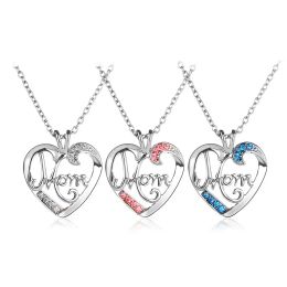 Fashion Mothers Day MOM Letters Heart Pendant Necklace Designer South American Silver Plated Pink Blue Rhinestone Alloy Womans Necklaces Jewelry Chokers Mum Gift