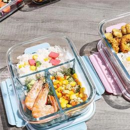 Bento Boxes Microwave Special Lunch Box Glass Partitioned Fresh-keeping Box Student Female Korean Version Cute Bento Lunch Box Tableware 231013