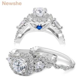 she 2 Pcs Halo 925 Sterling Silver Wedding Rings For Women 1 5 Ct Round Pear Cut AAAA CZ Classic Jewellery Engagement Ring Set 21061289t