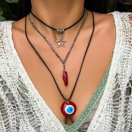 Pendant Necklaces 2023 Fashion Vintage Layered Chain With Tree/Stars/Eye Necklace For Women Trendy Accessories On Neck Jewellery Female Gift