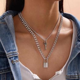 Chokers 2021 Fashion Punk Double Chain Golden Lock Key Pendant Statement Choker Necklace For Women Girl Bridal Party Jewellery Gift280J