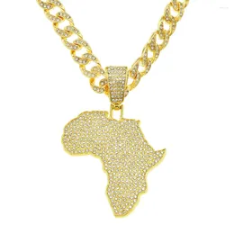 Pendant Necklaces Trendy Cuban Chain Necklace With Fully Studded Map Unisex Hip Hop Neck Collarbone Jewelry