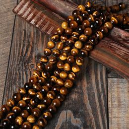 Natural Stone Beads AB Yellow Tiger Eye Beads Round Loose Bead For Bracelet Jewellery Making Pick Size 4 6 8 10 12 14mm280Q