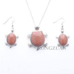 Trendy Necklace Earrings Jewelry Set for Women Mother Golden Sand Stone Tortoise Dangle Pendant Easter Day gift Chain 18 DQ3169o