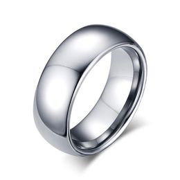 8mm Tungsten Steel Silver Plain Wedding Band Simple Promise Rings Engraving251B