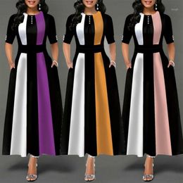 Casual Dresses Fashion Plus Size Womens Vintage Swing Dress Ladies Striped Half Sleeve Party Skater Dresses1282d