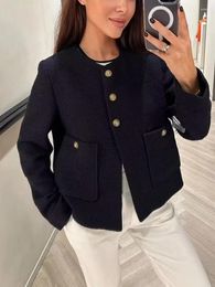 Women's Jackets 2023 Spring Autumn Tweed Coat Women Fashion Long Sleeve Solid Single Breasted Female Casual Slim Short