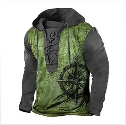 Customised Tees & Polos 021 Green Map Navigation Mens Hoodie Loose Sweater Long sleeved Coat