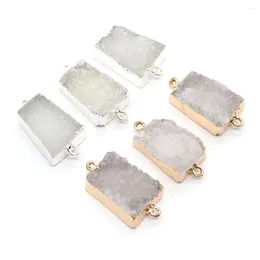 Pendant Necklaces Rectangular White Crystal Double Hole Natural Stone Druze Charm Chakra Connector DIY Necklace Jewellery Making