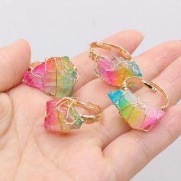 Cluster Rings Colourful Natural Crystal Stone Irregular Wire Wrap Healing Rough Gold-color Resizable Quartz Ring For Women Gift