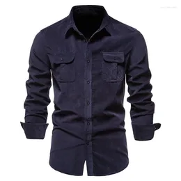 Men's Casual Shirts Shirrts Autumn Basic Japanese Corduroy Business Shirt Slim Male Long Sleeve Thin Coat Large Size Clothing