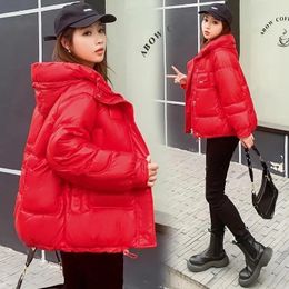 Women's Trench Coats Women Winter Jacket Glossy Cotton Coat 2023 Padded Warm Thick Loose Outwear Hooded Parkas