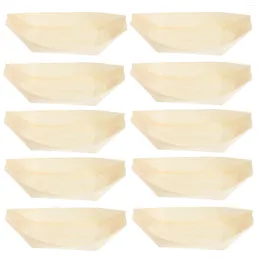 Dinnerware Sets 50 Pcs Sushi Boat Wood Bowl Container Disposable Snack Serving Tray Containers Wooden Tableware Dessert Plates Fruit