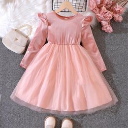 Girl Dresses 2023 Girls Christmas Dress For Kids Autumn Full Sleeve Velvet Tulle Tutu Princess Wedding Birthday Party Clothing 5-9Y