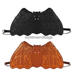 Cross Body Punk Style Messenger Bag Leather Sequins Bat Shoulder Handbags Pumpkin Sling PU for Halloween Party Giftstylisheendibags