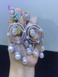 Dangle Earrings Natural Fresh Water Pearl Earring 925 Sterling Silver With Cubic Zircon Multi Layers Tear Drop Shape Fine Jewelry