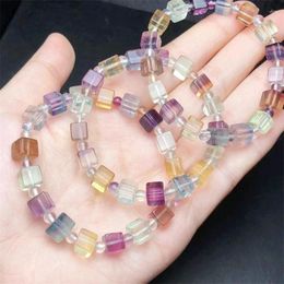 Link Bracelets Natural Fluorite Cube Bracelet Crystal Healing Stone Stretch Polychrome Gemstone For Women Birthday Present Lover Gift 1pcs