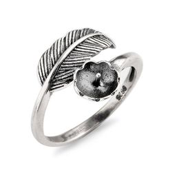 Vintage Design Feather Ring Settings 925 Sterling Silver DIY Jewelry Making Rings Blank Base 5 Pieces286r