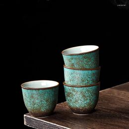 Cups Saucers 2pcs Chinese Style Agate Green Porcelain Handmade Teacups Ceramic Teacup Master Cup Home Tea Ceremony Personal Drinkware