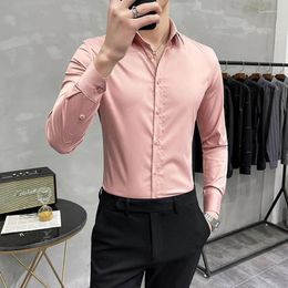 Men's Casual Shirts 2023 Autumn Long Sleeve Slim Fit Solid Colour Social Shirt Luxury Fashion Clothes Elegant Trendy Blouses