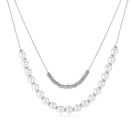 Edelstahl Perlen -Doppelschichten Perlenkette Colarbone Kette Choker Pullover Kette Schmuck Geschenk
