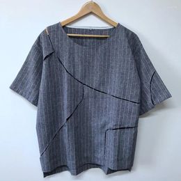 Men's T Shirts Stripe Splicing Design Round Neck Short Sleeve Tops High Quality Elegant Linen 2023 Summer Trendy T-shirt Stylish