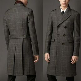 Men's Wool Blends Blend Coat Men Winter Over Jacket Double Breasted Chequered Business Long Overcoat Plus Size Warm Formal Tailored 231017