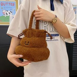 Evening Bags Womens Fluffy Poo Pouch Funny Plush Drawstring Small Handbags Soft Cartoon Furry Lovely Wrist Versatile Prom Mini Clutches 231017