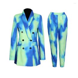 Women's Two Piece Pants Pieces Set Outfits Casual V Neck Long Sleeve Tie Dye Jacket And Fashion Nva Elegant Women Evening Party