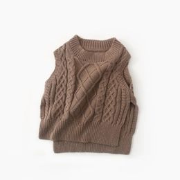 Pullover Spring Autumn Baby Boy Kamizelka Sweter Sweter Modna Dziewczyna Bawełniana dzianinowa tle bez rękawów