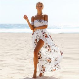 Chiffon long dress Off Shoulder maxi dresses Sexy white beach summer dress Boho