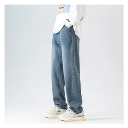 Men's Jeans Autumn Men Korean Vintage Denim Long Casual Wide Leg Pants Retro Style Straight Loose Grey Blue Jean Trousers Man