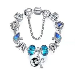 17-21CM romantic charm bracelet heart charms swan beads Travel plane pendant fit for snake chain DIY Jewelry as gift2905