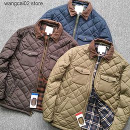 Men's Jackets Cotton Scoop Neck Jacket Waterproof Pocket Cotton Coat Men's Winter Spring Checked Jacket Retro Casual Coat Men Coats Men T231017 T231017
