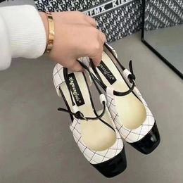 Sandals Elegant Round Toe Shoes Checkered Pattern Low Heels Color Matching Women 2023 Summer Pumps Fashion Party Sandalias