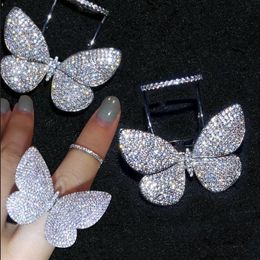 Choucong Sparkling Luxury Jewellery Internet celebrity 925 Sterling Silver Pave Full White Sapphire CZ Diamond Butterfly wings Women265C