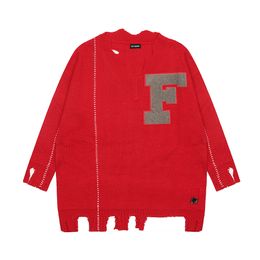 Ripped Sweaters Knitted Oversized Hole Men Womens High-Quality Red Pullover Hip Hop Sweatshirts Streetwear Designer Loose Men Tops Eur Size S-XL