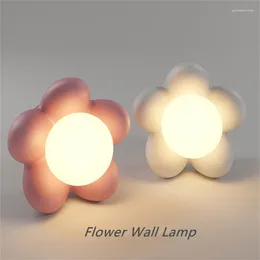 Wall Lamp Nordic LED Light Originality Bedroom Bedside Resin Home Decor Pink White Flower Coffee Store Sconce Lighting