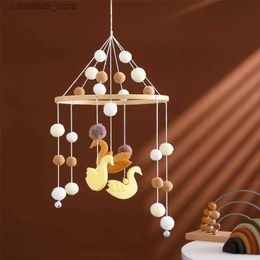 Mobiles# Wood Baby Rattle Bell With Swan Pendant Baby Cribs Rattle Wooden Baby Mobile Bell Infant Crib Toy Gift Toy 0-12 Months Q231017