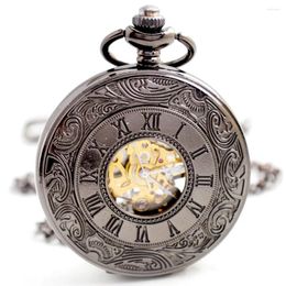 Pocket Watches Luxury Golden Mechanical Watch For Men Women Transparent Dial Gold Case Fob Chain Clip Pendant Clock Collection Gifts