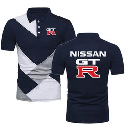 Polo Shirts Casual Men TShirts Style Short Sleeve Top Tees NISSAN GTR Cars Lapel Topshirts Golftennis Homme Contrast Colour Polo