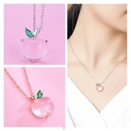 Pendants Cute Crystal Pink Apple Pendant Necklaces For Women Jewellery Trendy Silver 925 Necklace Female Bright Rose Gold Choker Bijou