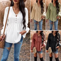 Women's Blouses Phantasy Cotton Linen Office Lady Blouse Women Commuting Top White V-Neck Long Sleeve Shirt Students Girl Casual Clothing