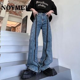 Men's Jeans NOYMEI Vintage Wide Leg Pants Denim American Zipper Decoration Full Length Straight Jean Autumn 2023 Washed Male Trousers WA2644