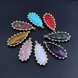 Pendant Necklaces 6pcs Faceted Natural Labradorite Quartz Stone CZ Drops Teardrop Charms For DIY Jewelry Accessories