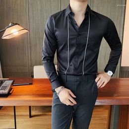 Men's Casual Shirts Elegant For Men Personalised Line White Slim Fitting Suit Bottomed Long Sleeve Luxury Fashion Social Clothes